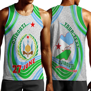 Custom Djibouti Independence Day Men Tank Top - June 27, Jabuuti Emblem with Islamic Pattern