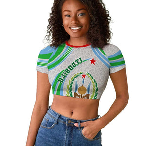 Custom Djibouti Independence Day Raglan Cropped T shirt - June 27, Jabuuti Emblem with Islamic Pattern