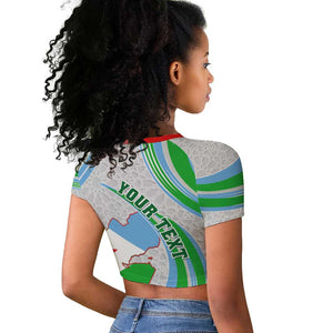 Custom Djibouti Independence Day Raglan Cropped T shirt - June 27, Jabuuti Emblem with Islamic Pattern