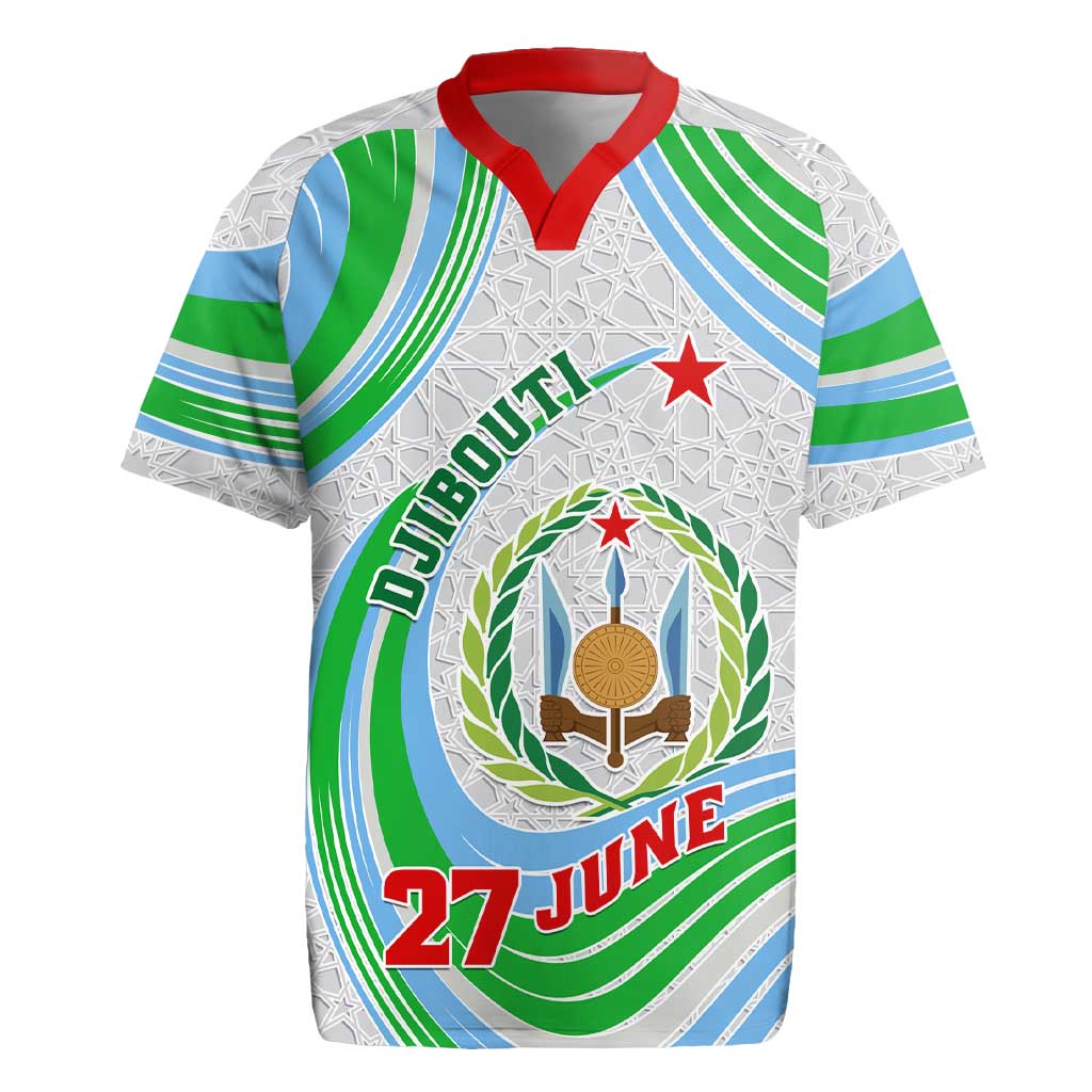 Custom Djibouti Independence Day Rugby Jersey - June 27, Jabuuti Emblem with Islamic Pattern