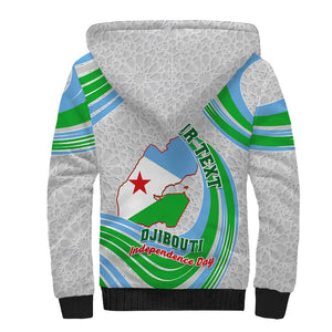 Custom Djibouti Independence Day Sherpa Hoodie - June 27, Jabuuti Emblem with Islamic Pattern