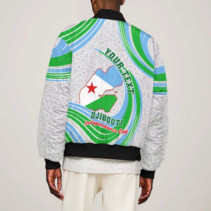 Custom Djibouti Independence Day Sleeve Zip Bomber Jacket - June 27, Jabuuti Emblem with Islamic Pattern