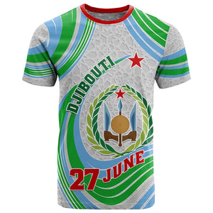 Custom Djibouti Independence Day T shirt - June 27, Jabuuti Emblem with Islamic Pattern