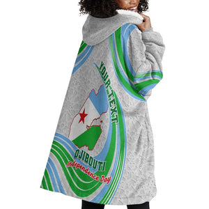 Custom Djibouti Independence Day Wearable Blanket Hoodie - June 27, Jabuuti Emblem with Islamic Pattern