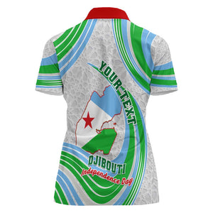 Custom Djibouti Independence Day Women Polo Shirt - June 27, Jabuuti Emblem with Islamic Pattern