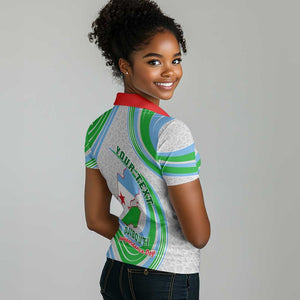 Custom Djibouti Independence Day Women Polo Shirt - June 27, Jabuuti Emblem with Islamic Pattern LT01