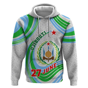 Custom Djibouti Independence Day Zip Hoodie - June 27, Jabuuti Emblem with Islamic Pattern