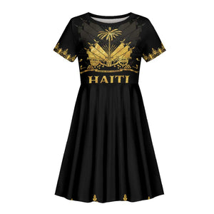 Haiti Neg Marron Kid Short Sleeve Dress Lespwa pa anyen san aksyon - Gold