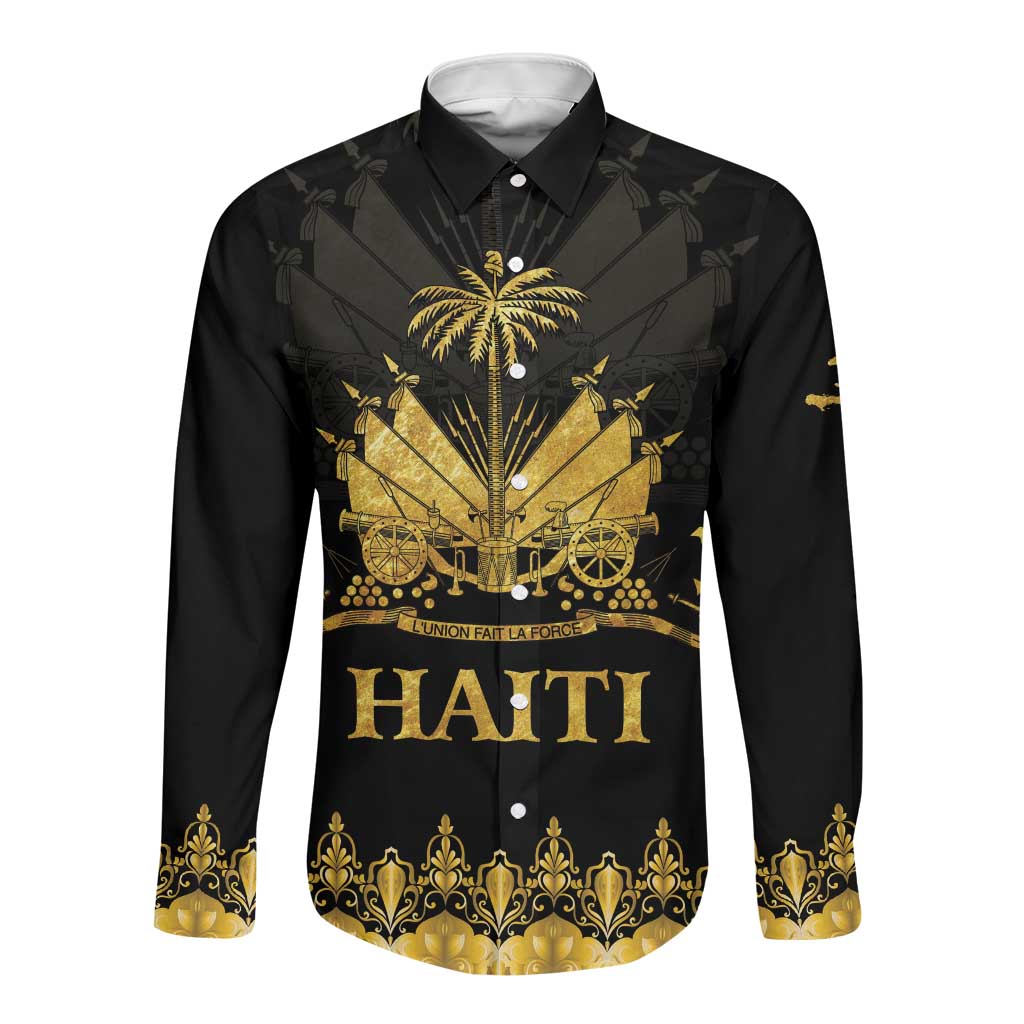 Haiti Neg Marron Long Sleeve Button Shirt Lespwa pa anyen san aksyon - Gold