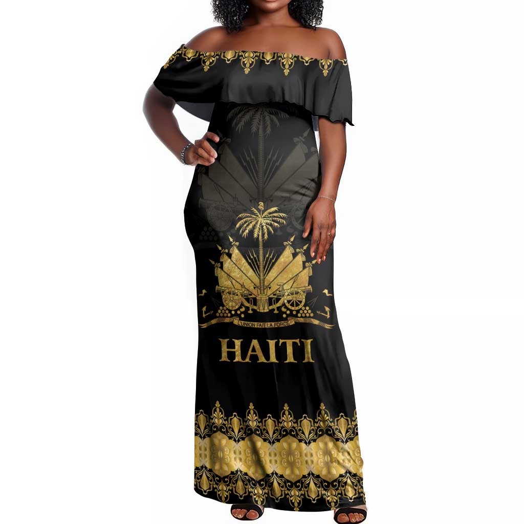 Haiti Neg Marron Off Shoulder Maxi Dress Lespwa pa anyen san aksyon - Gold