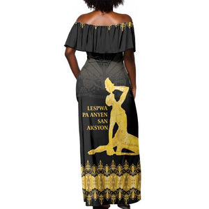 Haiti Neg Marron Off Shoulder Maxi Dress Lespwa pa anyen san aksyon - Gold