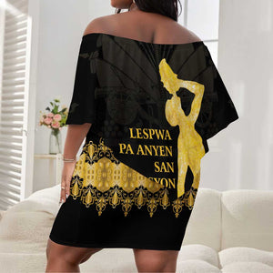 Haiti Neg Marron Off Shoulder Short Dress Lespwa pa anyen san aksyon - Gold