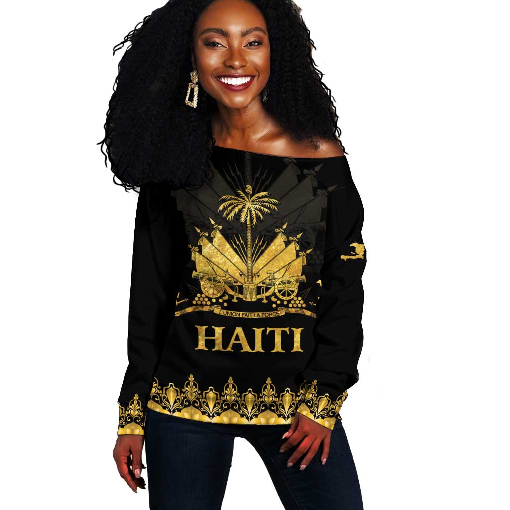 Haiti Neg Marron Off Shoulder Sweater Lespwa pa anyen san aksyon - Gold