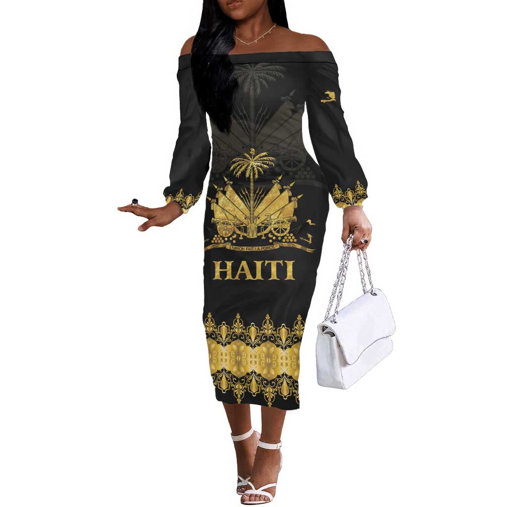 Haiti Neg Marron Off The Shoulder Long Sleeve Dress Lespwa pa anyen san aksyon - Gold