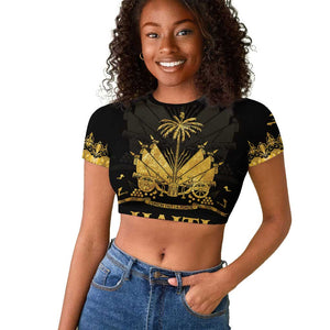 Haiti Neg Marron Raglan Cropped T shirt Lespwa pa anyen san aksyon - Gold