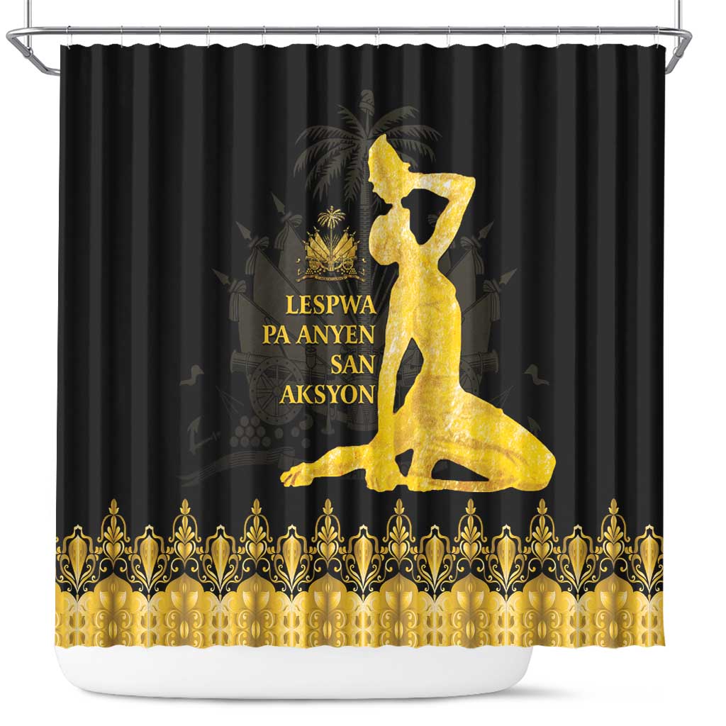 Haiti Neg Marron Shower Curtain Lespwa pa anyen san aksyon - Gold