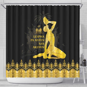 Haiti Neg Marron Shower Curtain Lespwa pa anyen san aksyon - Gold