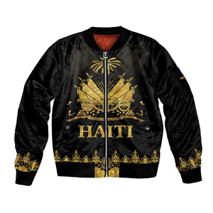 Haiti Neg Marron Sleeve Zip Bomber Jacket Lespwa pa anyen san aksyon - Gold