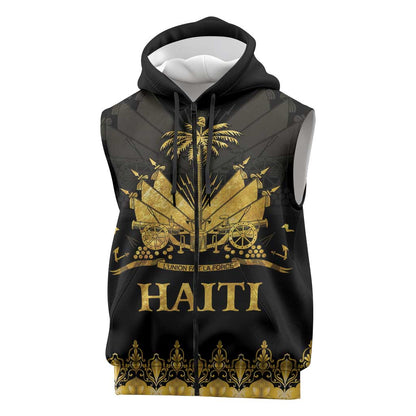 Haiti Neg Marron Sleeveless Zip Hoodie Lespwa pa anyen san aksyon - Gold - African Pride