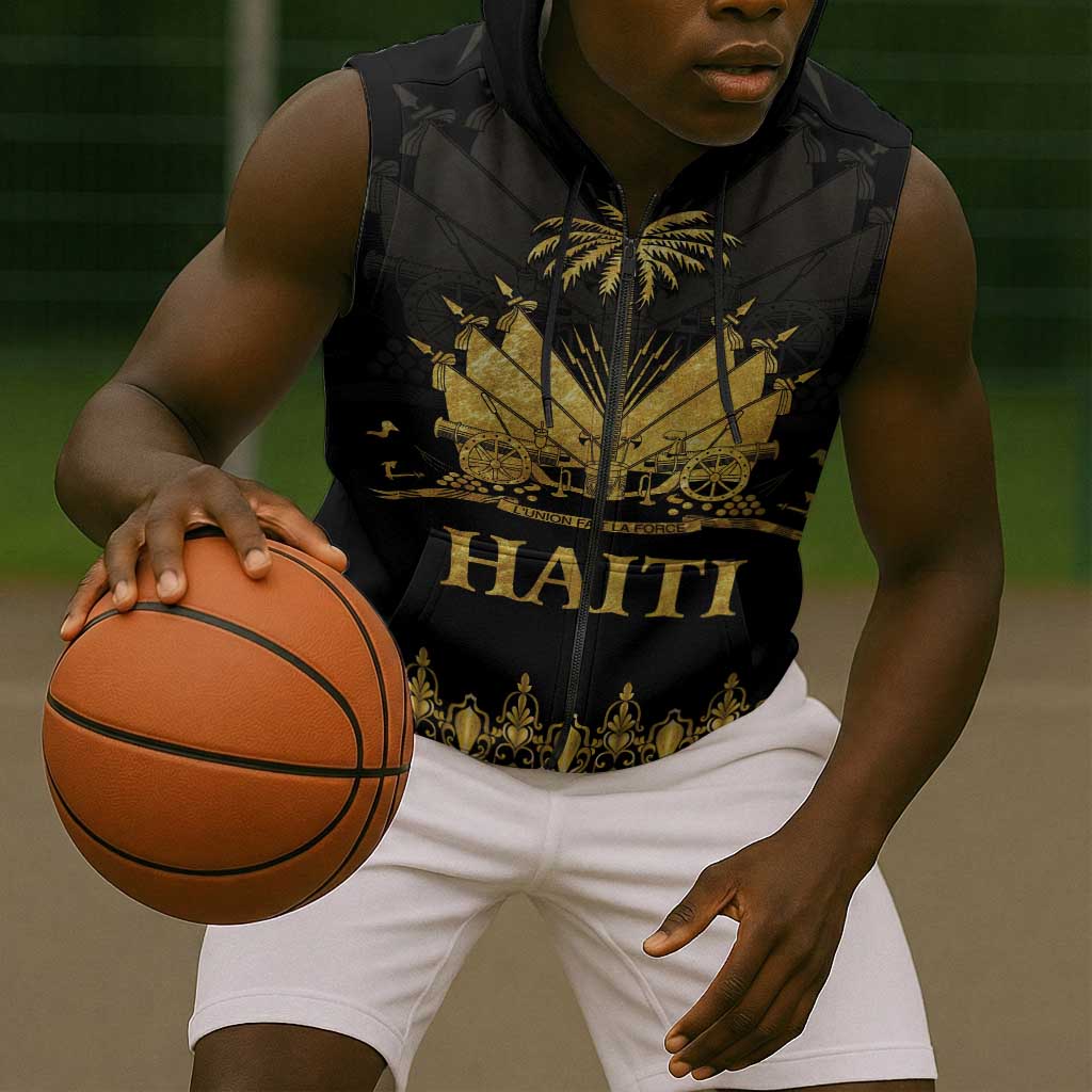 Haiti Neg Marron Sleeveless Zip Hoodie Lespwa pa anyen san aksyon - Gold - African Pride