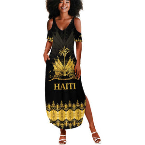 Haiti Neg Marron Summer Maxi Dress Lespwa pa anyen san aksyon - Gold