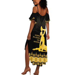 Haiti Neg Marron Summer Maxi Dress Lespwa pa anyen san aksyon - Gold