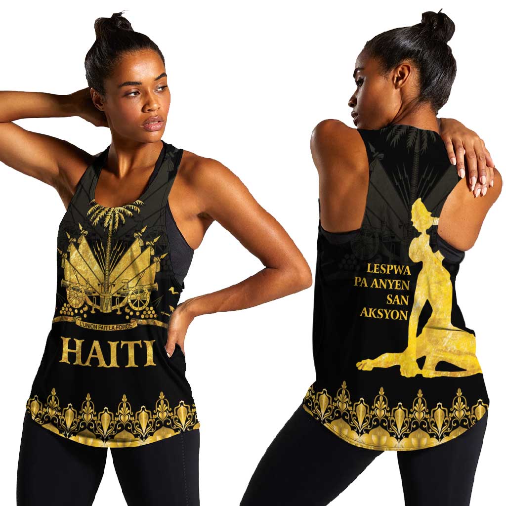 Haiti Neg Marron Women Racerback Tank Lespwa pa anyen san aksyon - Gold