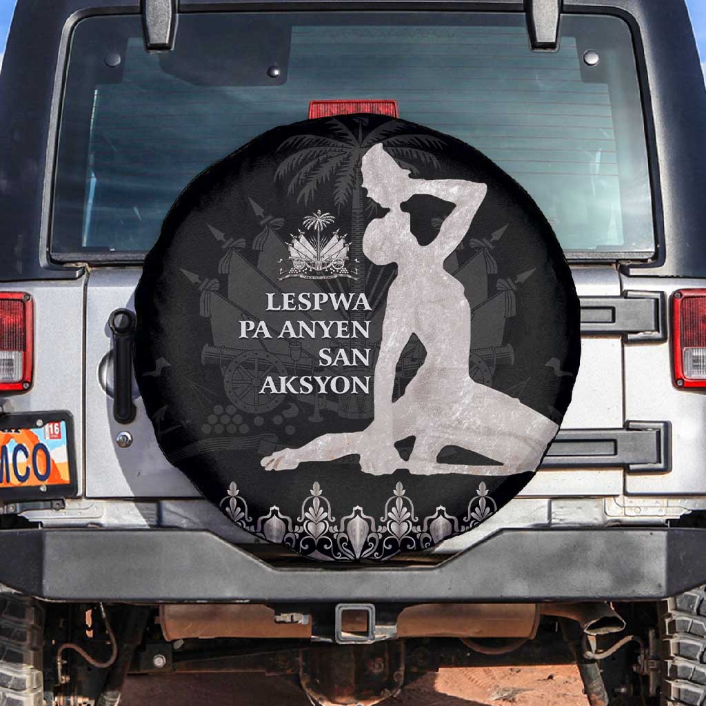 Haiti Neg Marron Spare Tire Cover Hope is Nothing Without Action - Silver