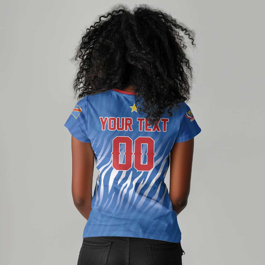 Custom Football 2026 DR Congo Leopards Women V-Neck T-Shirt Warriors of the Equator