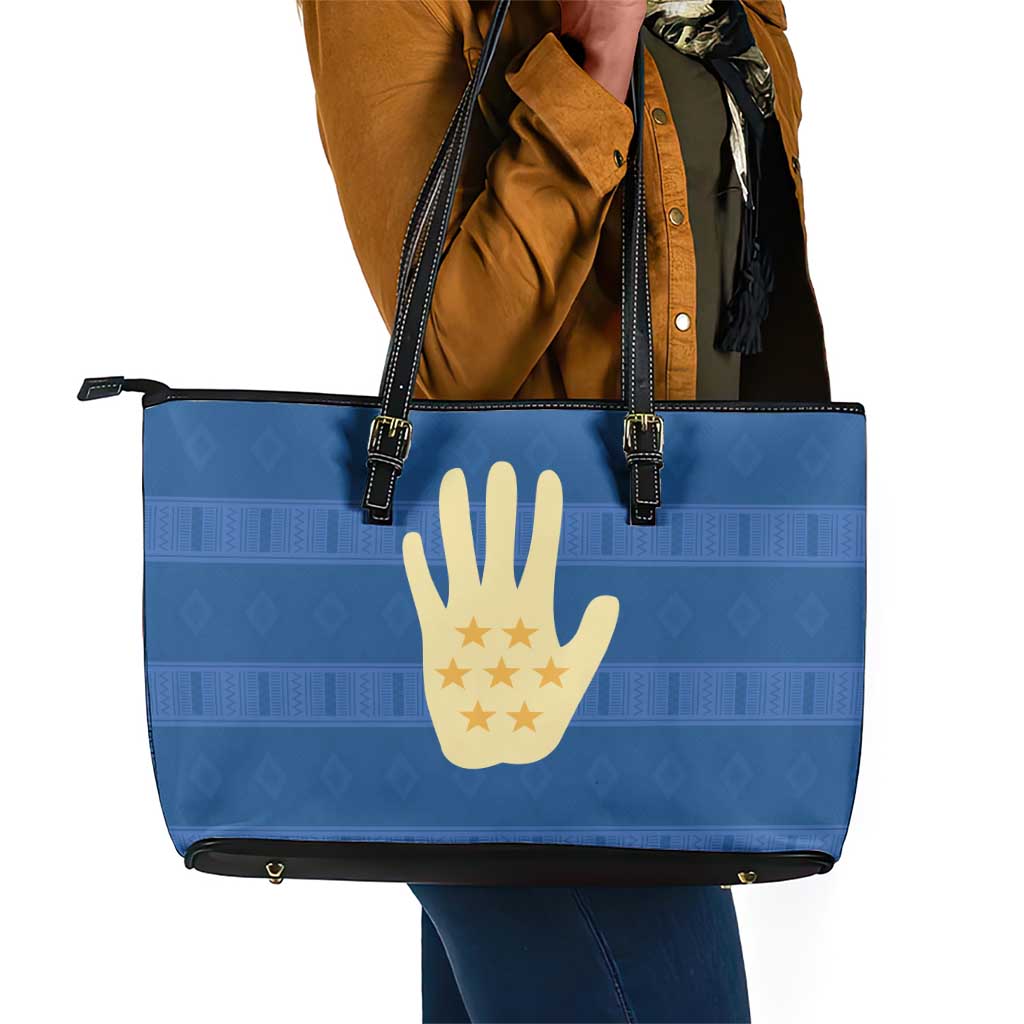 Kingdom of Loango Leather Tote Bag African Pattern Flag Stylized