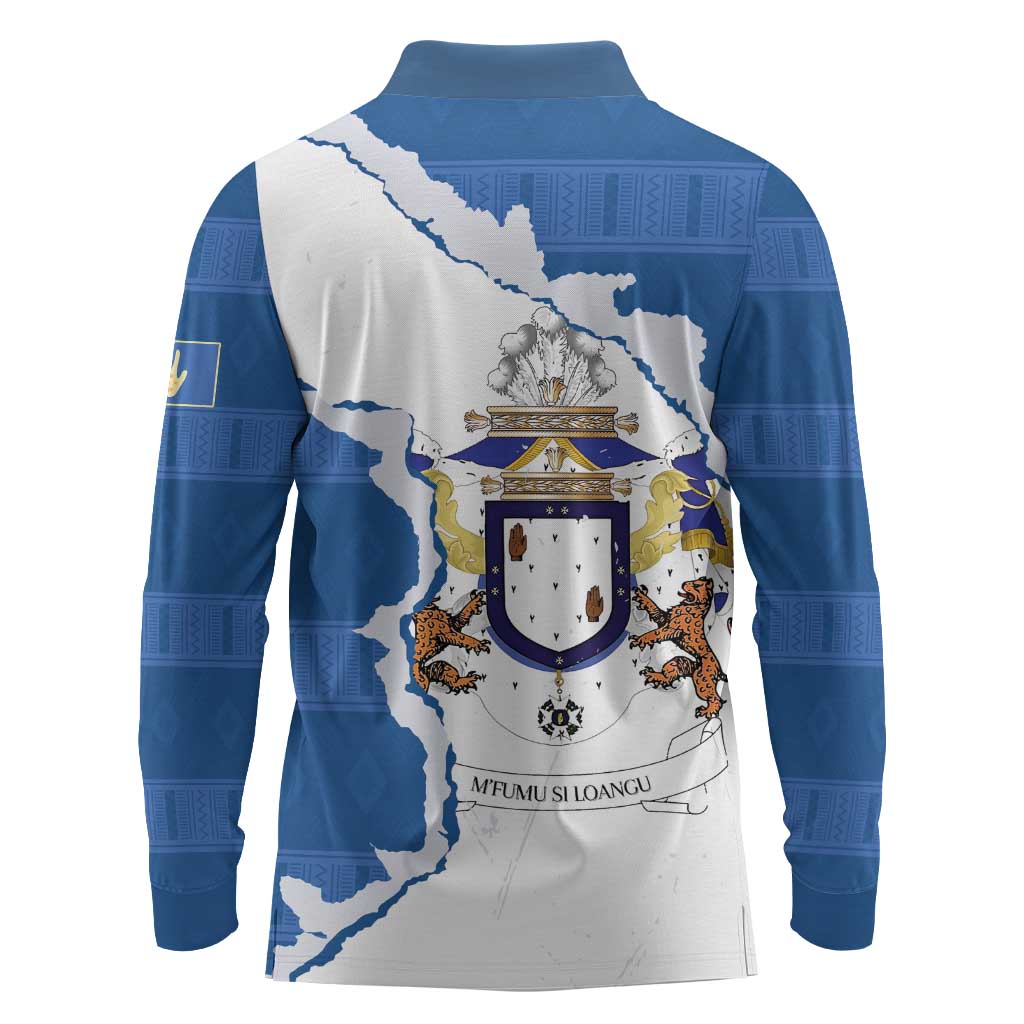 Kingdom of Loango Long Sleeve Polo Shirt African Pattern Flag Stylized
