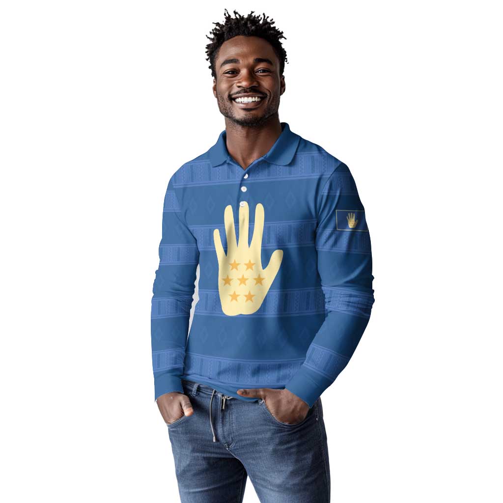 Kingdom of Loango Long Sleeve Polo Shirt African Pattern Flag Stylized