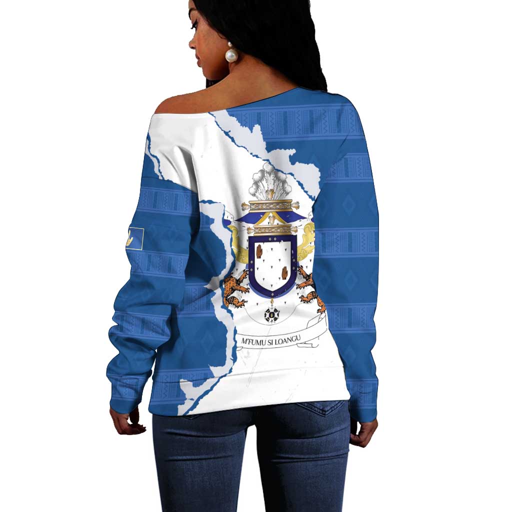 Kingdom of Loango Off Shoulder Sweater African Pattern Flag Stylized