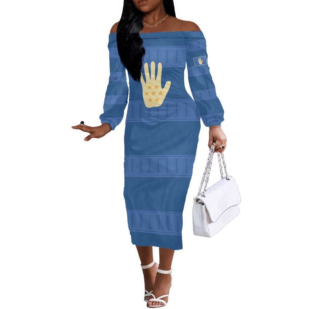 Kingdom of Loango Off The Shoulder Long Sleeve Dress African Pattern Flag Stylized