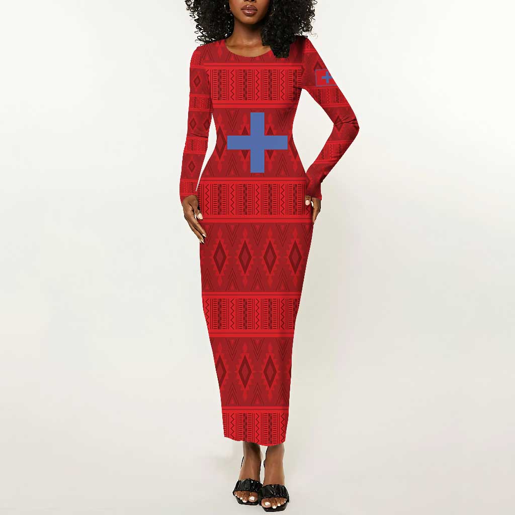 Kingdom of Ndongo Long Sleeve Bodycon Dress Utuminu ua Ngola