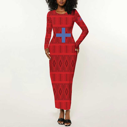 Kingdom of Ndongo Long Sleeve Bodycon Dress Utuminu ua Ngola