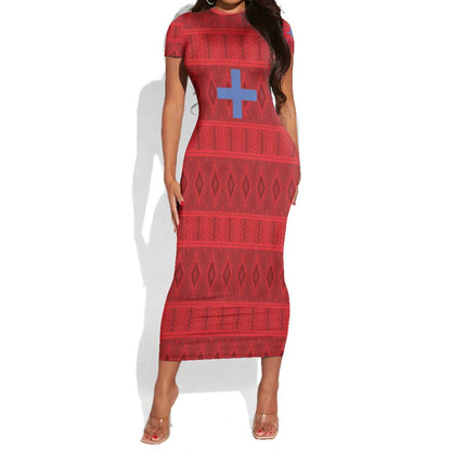 Kingdom of Ndongo Short Sleeve Bodycon Dress Utuminu ua Ngola