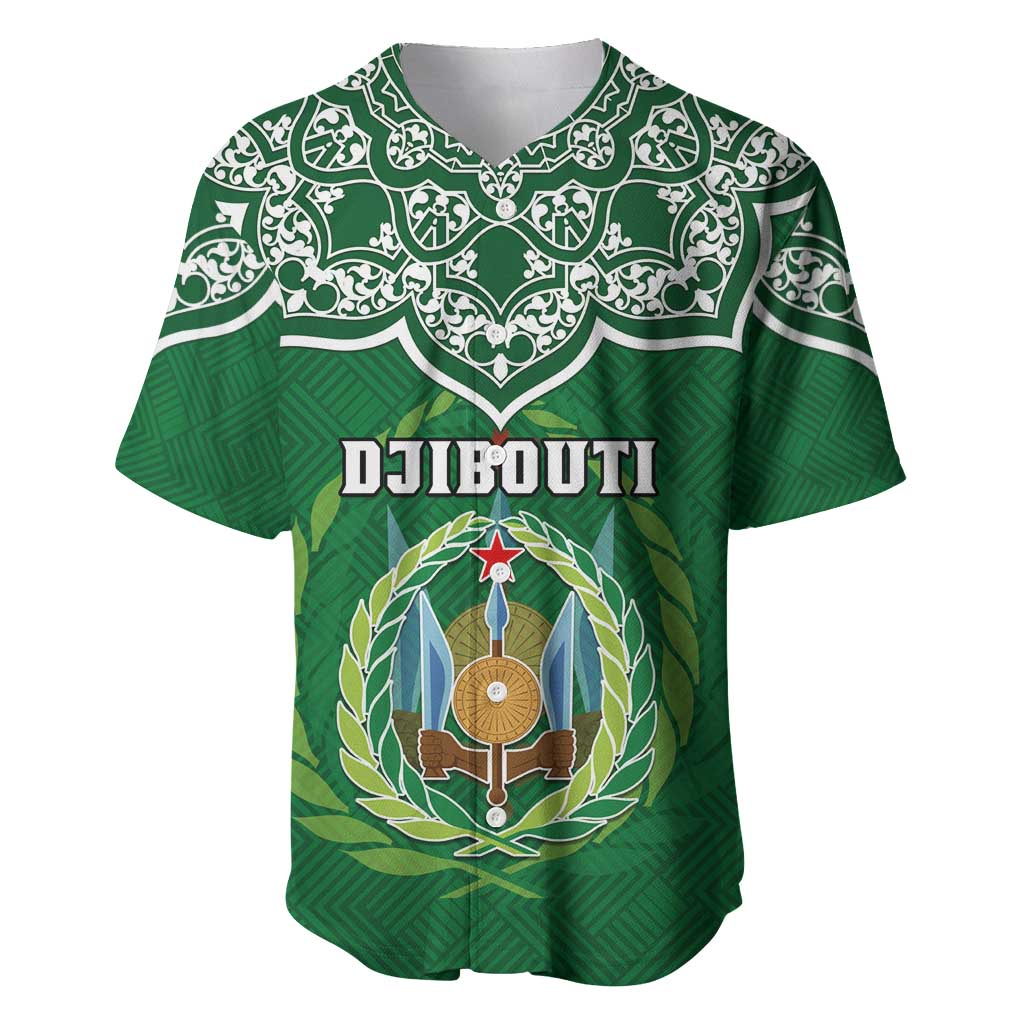 Custom Djibouti Baseball Jersey with Jabuuti Emblem and Islamic Floral Circle