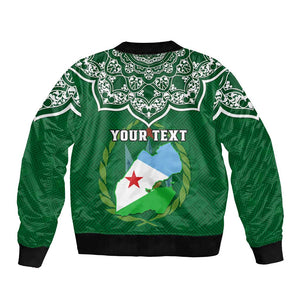 Custom Djibouti Bomber Jacket with Jabuuti Emblem and Islamic Floral Circle