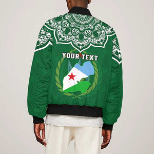 Custom Djibouti Bomber Jacket with Jabuuti Emblem and Islamic Floral Circle