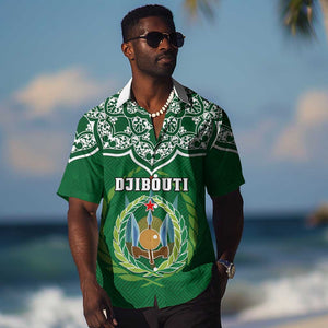 Custom Djibouti Hawaiian Shirt with Jabuuti Emblem and Islamic Floral Circle