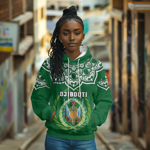 Custom Djibouti Hoodie with Jabuuti Emblem and Islamic Floral Circle