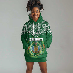 Custom Djibouti Hoodie Dress with Jabuuti Emblem and Islamic Floral Circle