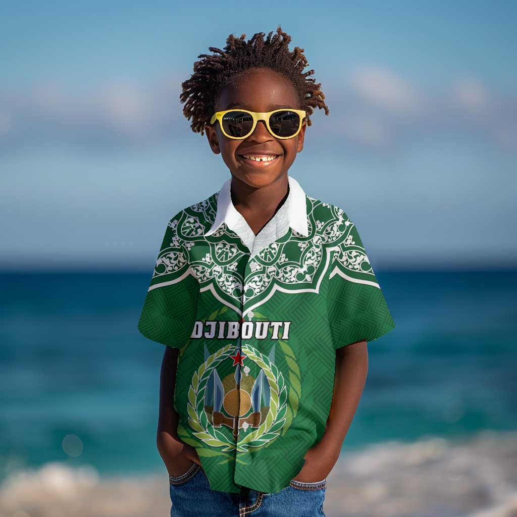 Custom Djibouti Kid Hawaiian Shirt with Jabuuti Emblem and Islamic Floral Circle