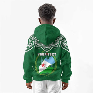 Custom Djibouti Kid Hoodie with Jabuuti Emblem and Islamic Floral Circle