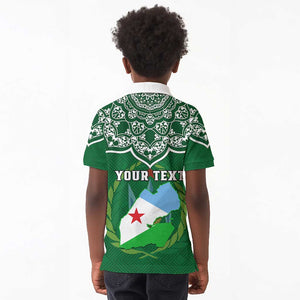 Custom Djibouti Kid Polo Shirt with Jabuuti Emblem and Islamic Floral Circle