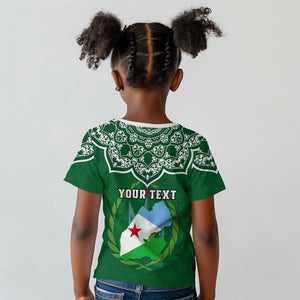 Custom Djibouti Kid T shirt with Jabuuti Emblem and Islamic Floral Circle