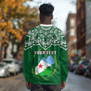 Custom Djibouti Long Sleeve Shirt with Jabuuti Emblem and Islamic Floral Circle LT01