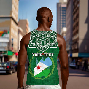 Custom Djibouti Men Tank Top with Jabuuti Emblem and Islamic Floral Circle