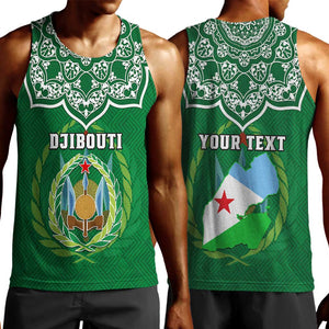 Custom Djibouti Men Tank Top with Jabuuti Emblem and Islamic Floral Circle